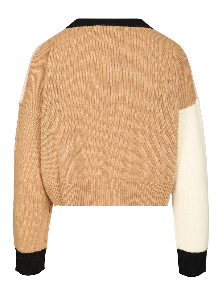 Marni Short Cashmere Sweater With Color Block Knitwear - Rose | a81c2b55ddc98473db904ded8fc6b85654de1b22