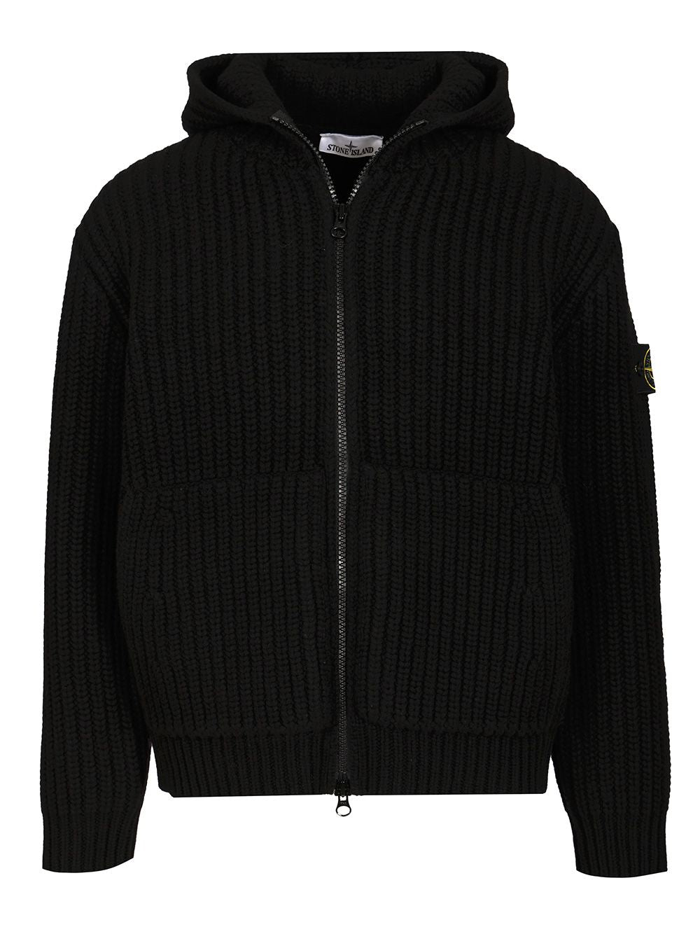 Stone Island Wool And Cashmere Hooded Cardigan Knitwear - Black | 5932e7a6bdeacce1e57308f5cf44e4044c6eca9b