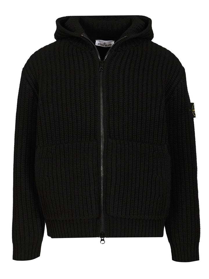 Stone Island Wool And Cashmere Hooded Cardigan Knitwear - Black | 5932e7a6bdeacce1e57308f5cf44e4044c6eca9b