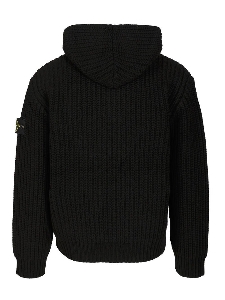 Stone Island Wool And Cashmere Hooded Cardigan Knitwear - Black | 535350f47941f95ad7a4447d13062f56907a949d