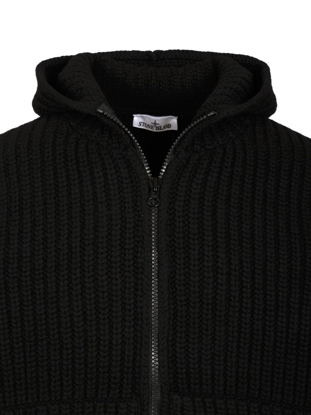 Stone Island Wool And Cashmere Hooded Cardigan Knitwear - Black | 34ac6a51abba55dc17de1fa78157823f65c2d86a