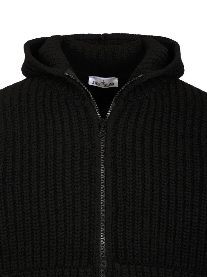 Stone Island Wool And Cashmere Hooded Cardigan Knitwear - Black | 34ac6a51abba55dc17de1fa78157823f65c2d86a