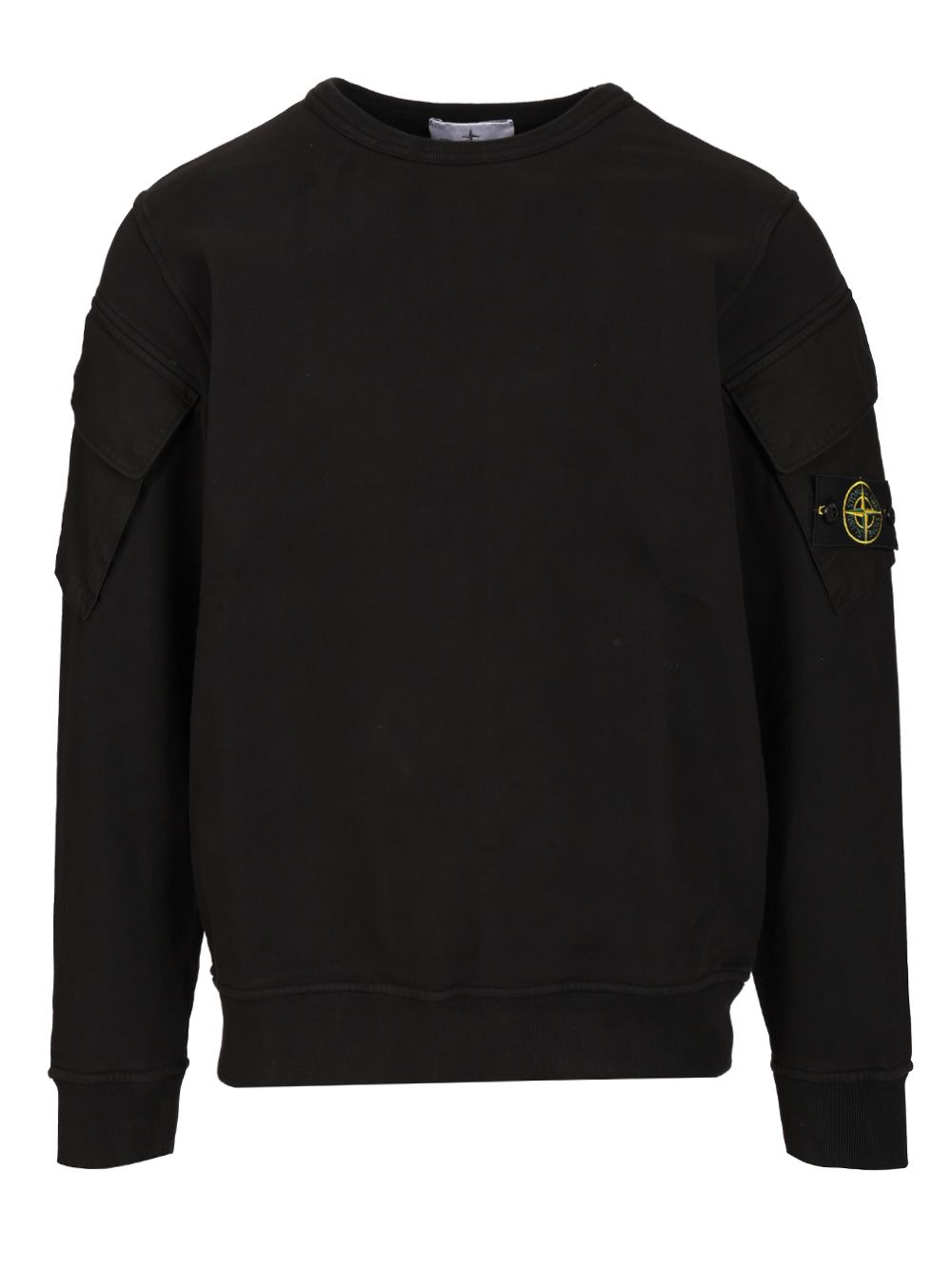 Stone Island Crewneck Sweatshirt In Brushed Organic Cotton Sweatshirts - Black | 4dba2fc250bdd8e45445cebf409cabebc292eab1
