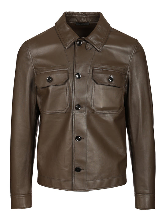 Unlined Leather Jacket Shirts Brown