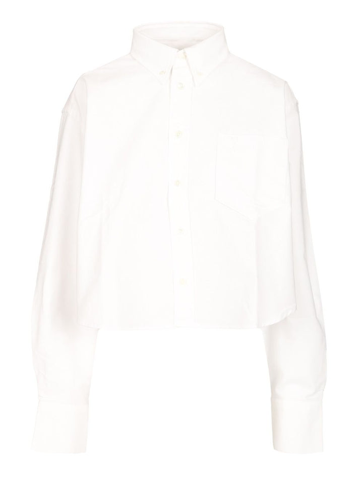 Ami Oversized Cropped Shirt Knitwear - White | a59328a7c4bca5f7fd77b649accfd47db70a1377