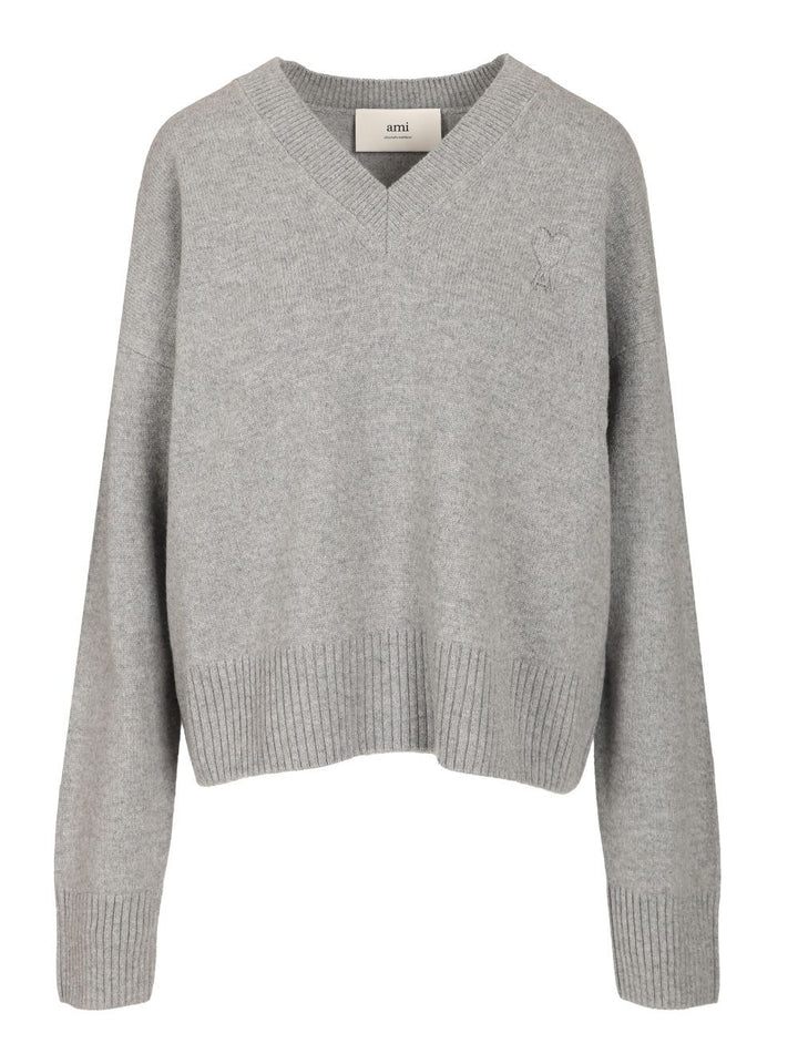 Ami V-Neck Sweater Knitwear - Grey | 1ad0039f2aa61d0533b92511f0238bebe9360511