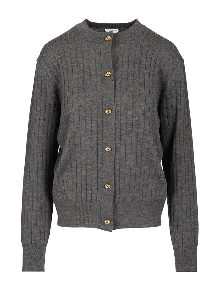 Bottega Veneta Ribbed Wool Cardigan Knitwear - Grey | 74fad00e8021e152d84894abbd54a5f8206868f3