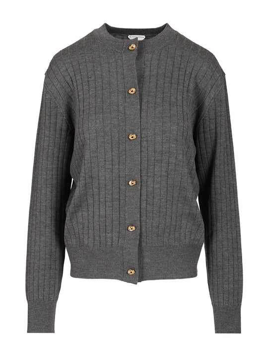 Ribbed Wool Cardigan Knitwear Grey