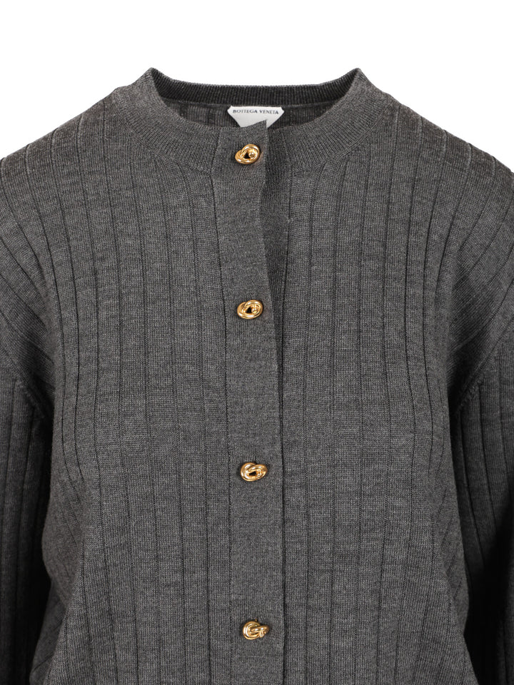 Bottega Veneta Ribbed Wool Cardigan Knitwear - Grey | c2df6fde0686bc3c38198f4edc4b2dad31e96144