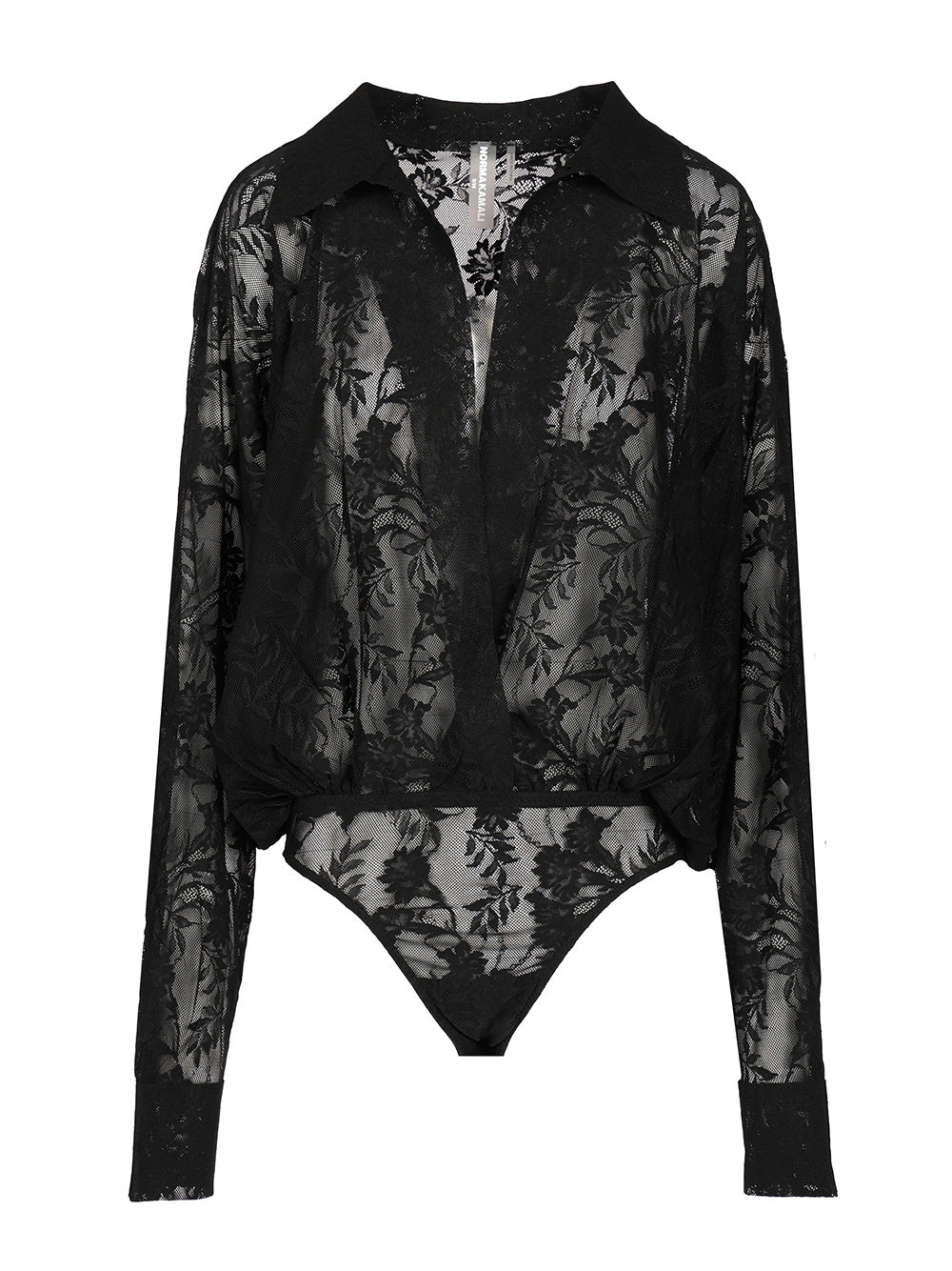 Norma Kamali Semi-Sheer Bodysuit Shirts - Black | 9c729321bdc405c931595a8b9afadc45dbb8e095