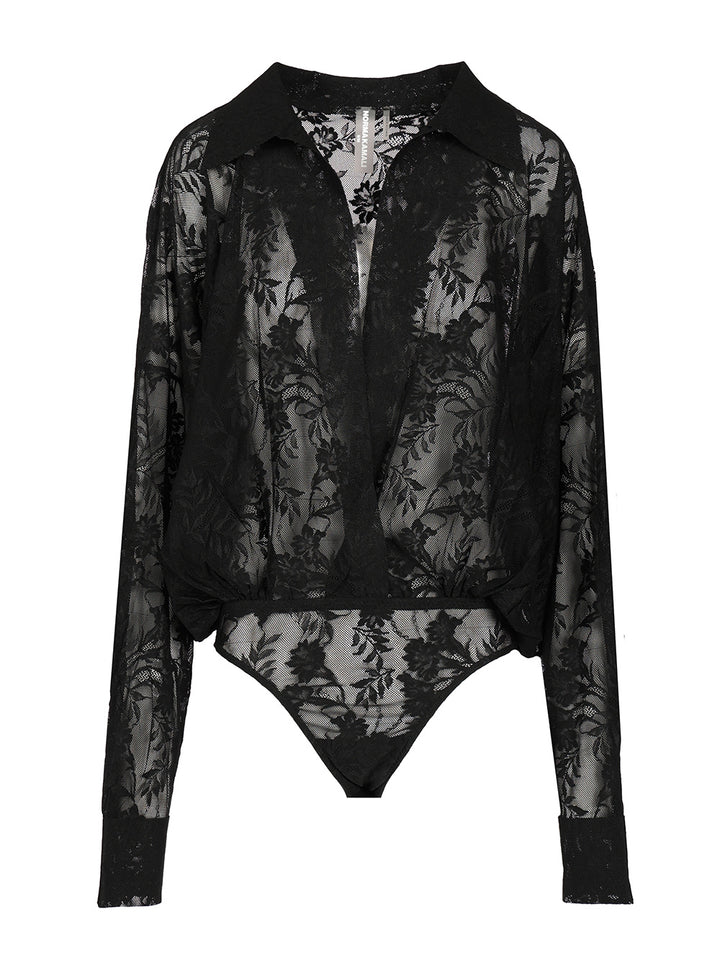 Norma Kamali Semi-Sheer Bodysuit Shirts - Black | 9c729321bdc405c931595a8b9afadc45dbb8e095
