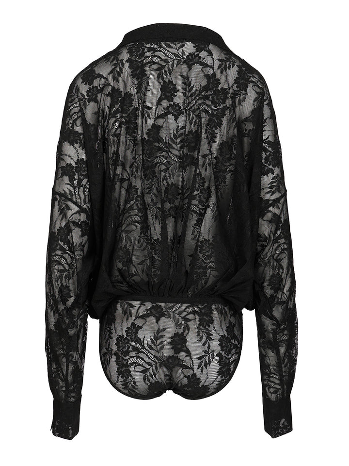 Norma Kamali Semi-Sheer Bodysuit Shirts - Black | 87b7e6e8f4c0ffa8d06ad2e558c834accb7d31f3