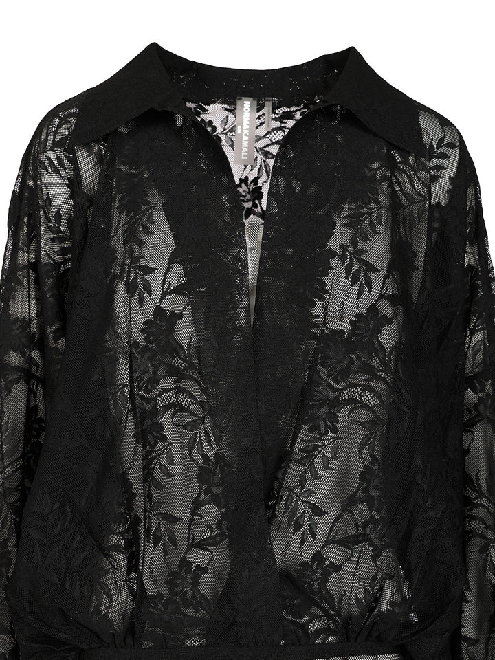 Norma Kamali Semi-Sheer Bodysuit Shirts - Black | 9e08d1bc1a95ec6b95ec000ea42569868c915f12