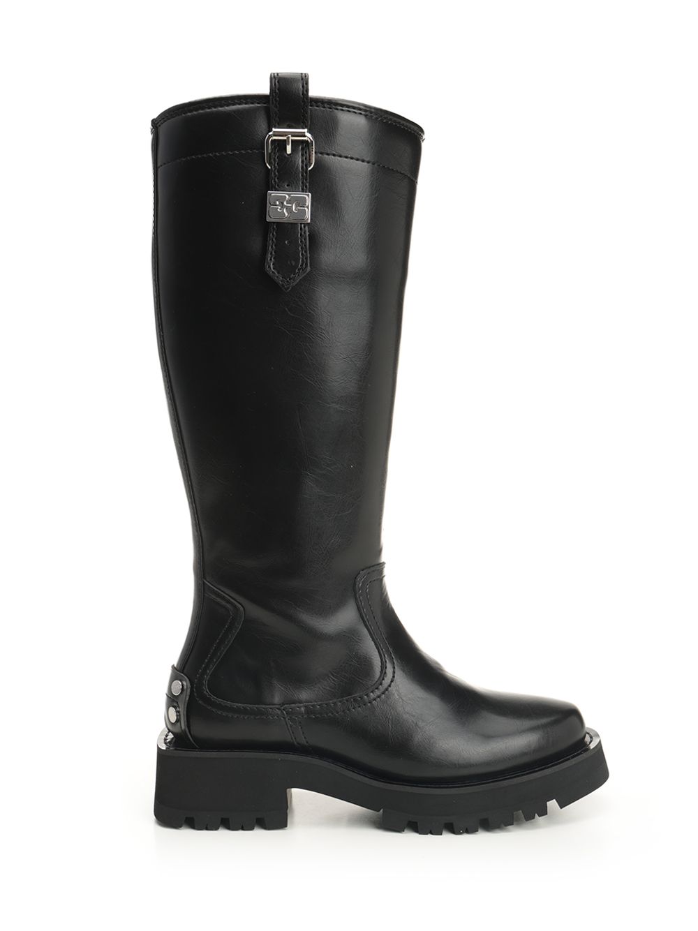 Ganni Studs High Boot Crinkle Oleatex Boots - Black | acaa277de28fd381a4aae063372e484e1a3ed79a