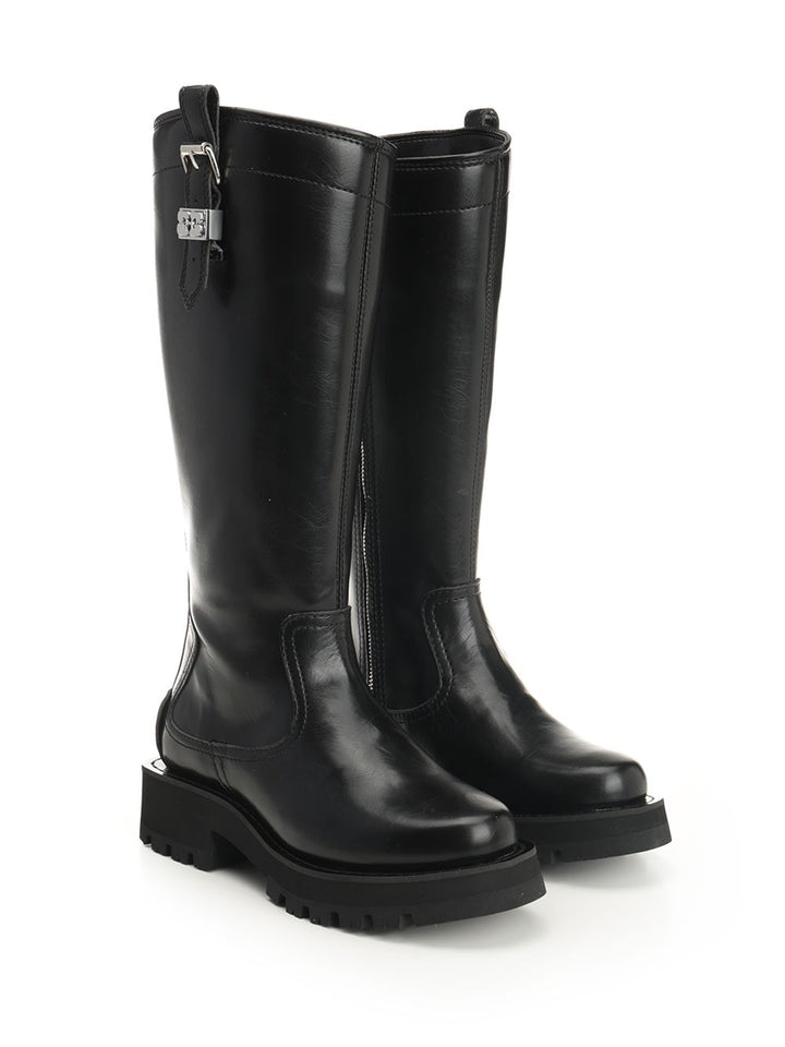 Ganni Studs High Boot Crinkle Oleatex Boots - Black | 08e31341d3692401e09bb54e1fbecd81ec054b80