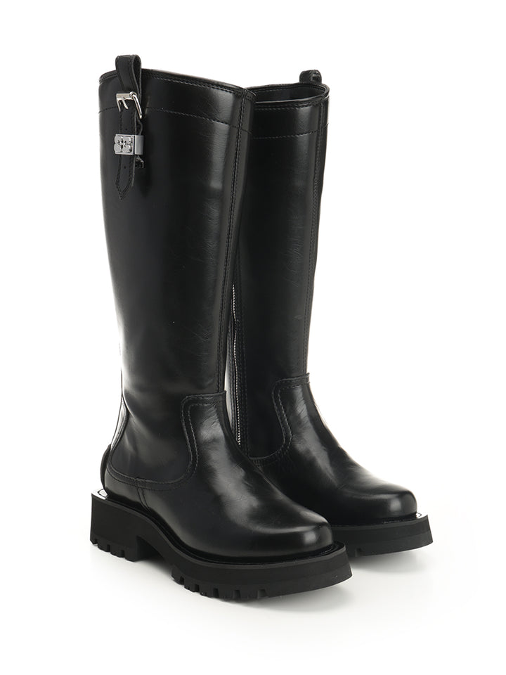 Ganni Studs High Boot Crinkle Oleatex Boots - Black | b2edec70a4135e4b3741468f8b3f16f8bde94ab3