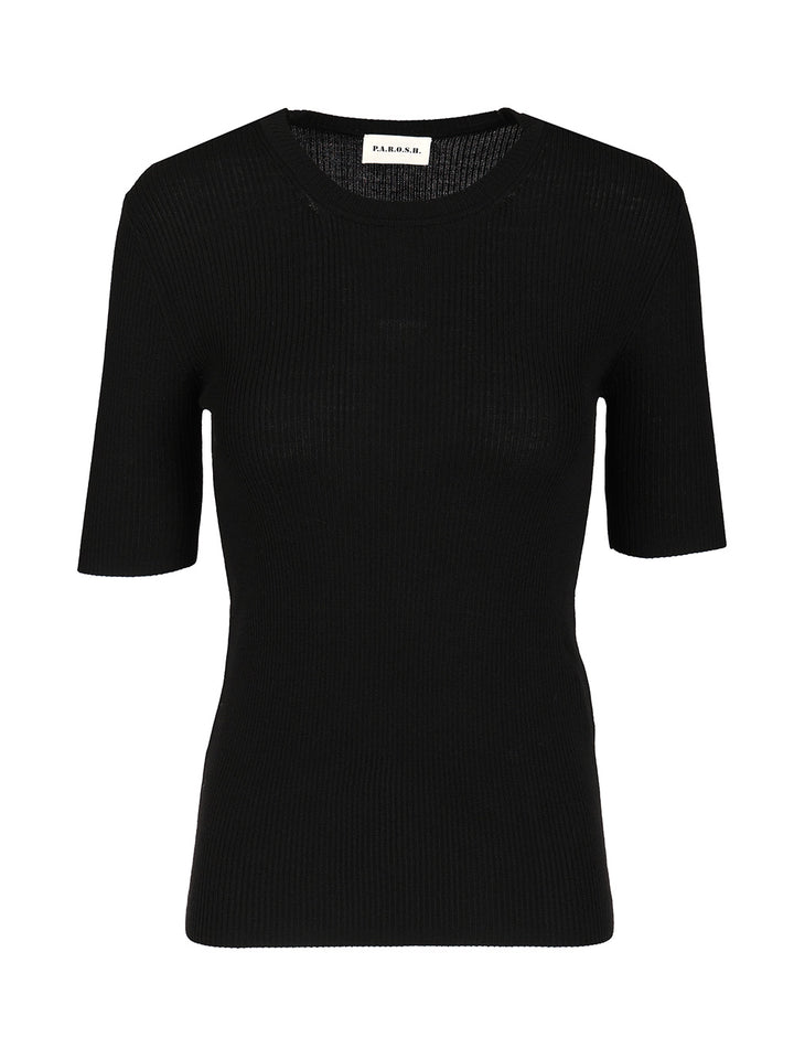 P.A.R.O.S.H. Half Sleeve Sweater T-Shirt - Black | 9f060e88b2d31b3e57cbf9bd718c3c630675af37