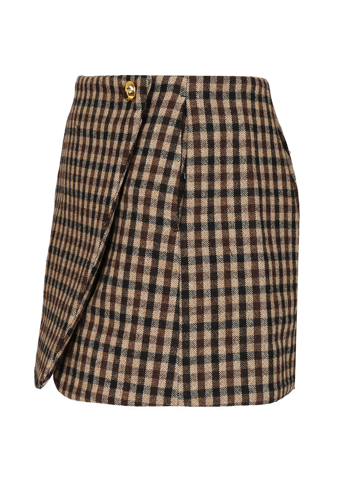 Ganni Checked Wool Mini Skirt Skirts - Brown | 8e73f4891002337ff9206ded2cc1317d0ddb2889
