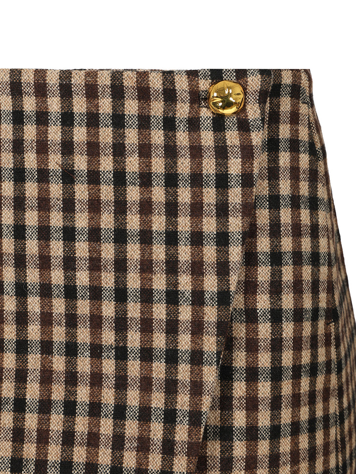Ganni Checked Wool Mini Skirt Skirts - Brown | d0cd4d5b079ddb640f74f125de8b2d0fc46ff46c