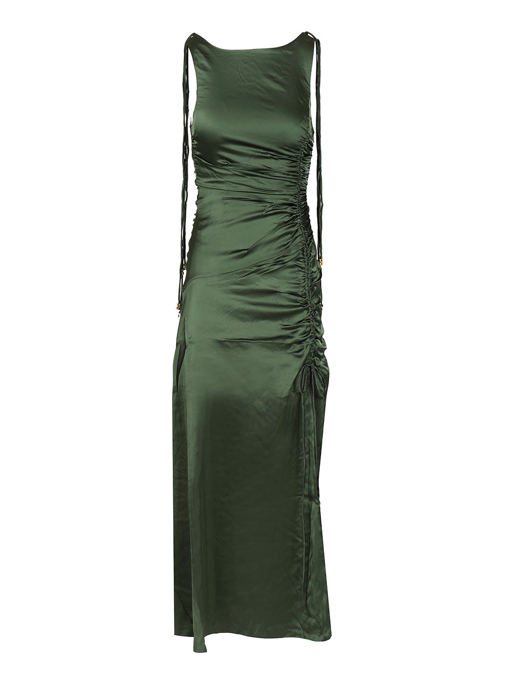 Ganni Satin Ruffled Dress Dresses - Green | 00b940009030127402ed23ed5582473d53a59259