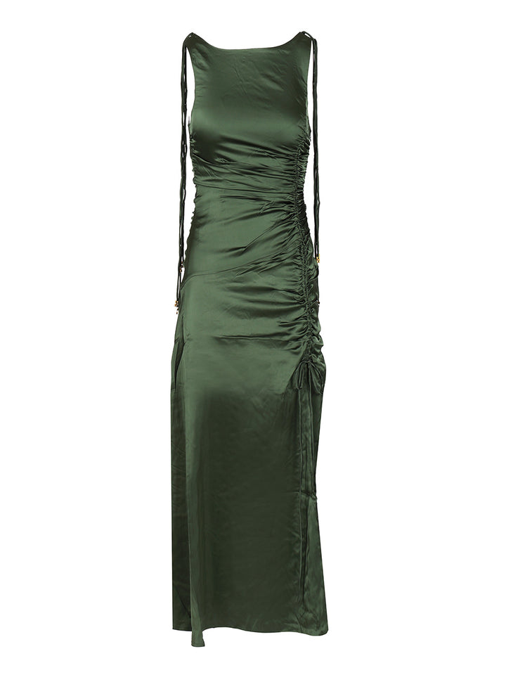 Ganni Satin Ruffled Dress Dresses - Green | 00b940009030127402ed23ed5582473d53a59259