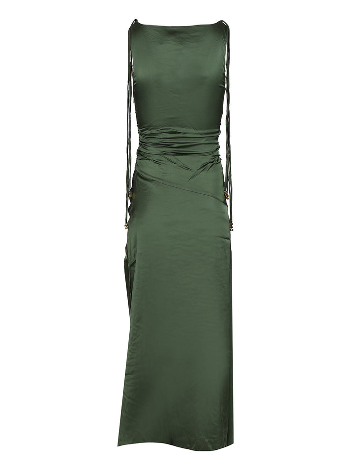 Ganni Satin Ruffled Dress Dresses - Green | 8f57a721779ab7bb93dd27c4e8d1ab9ae78a1f3a