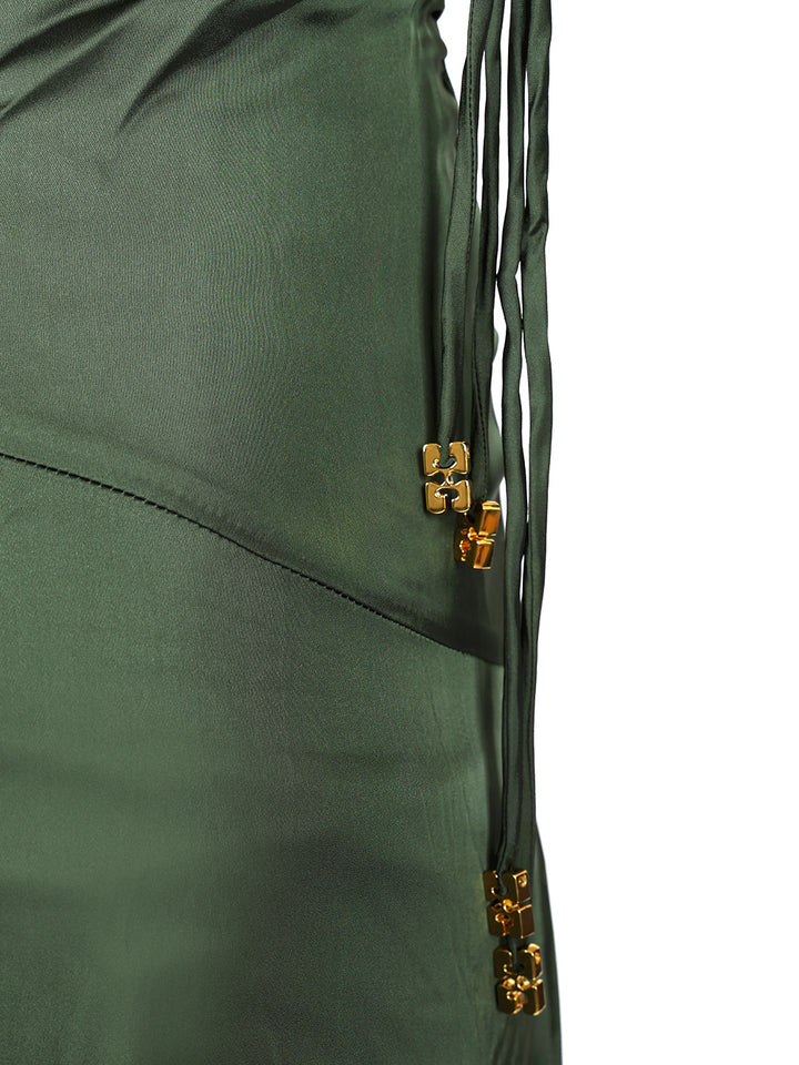 Ganni Satin Ruffled Dress Dresses - Green | 4e002869151b68bfbc1ef984585540010b02a358
