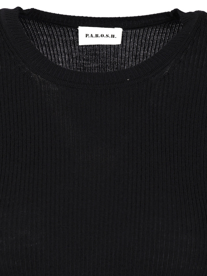 P.A.R.O.S.H. Half Sleeve Sweater T-Shirt - Blue | 2484bdb5625ccd46db534c2f442a1c31eddac4e5