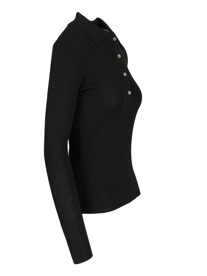 P.A.R.O.S.H. Long Sleeve Polo Shirt Knitwear - Black | 4a5d8125d89b8bd1033f8de77ea00df6e6e30e27