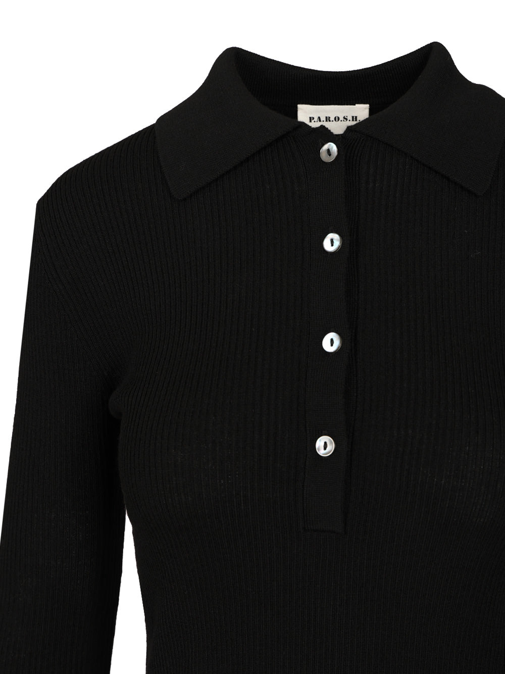 P.A.R.O.S.H. Long Sleeve Polo Shirt Knitwear - Black | 3cb8178deb928048bd32693405fd1193bdeae3c4