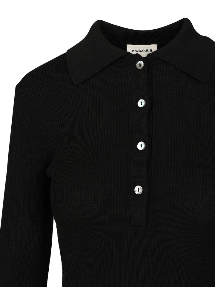 P.A.R.O.S.H. Long Sleeve Polo Shirt Knitwear - Black | 3cb8178deb928048bd32693405fd1193bdeae3c4