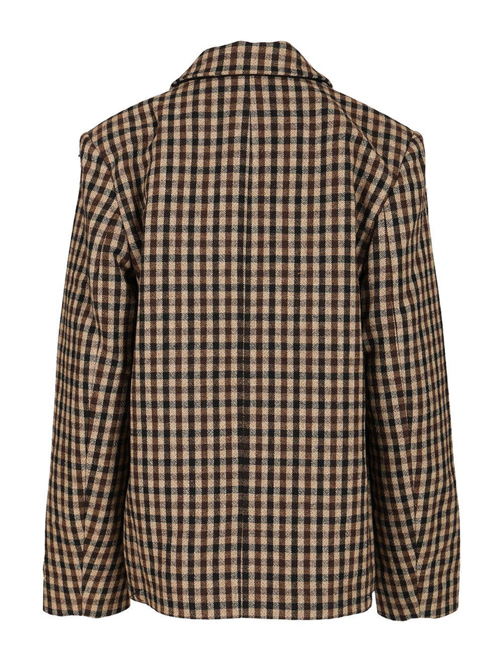 Ganni Checked Wool Blazer Jackets - Brown | e7936fa25e365eef4ac495827f0d317354ef0cc3
