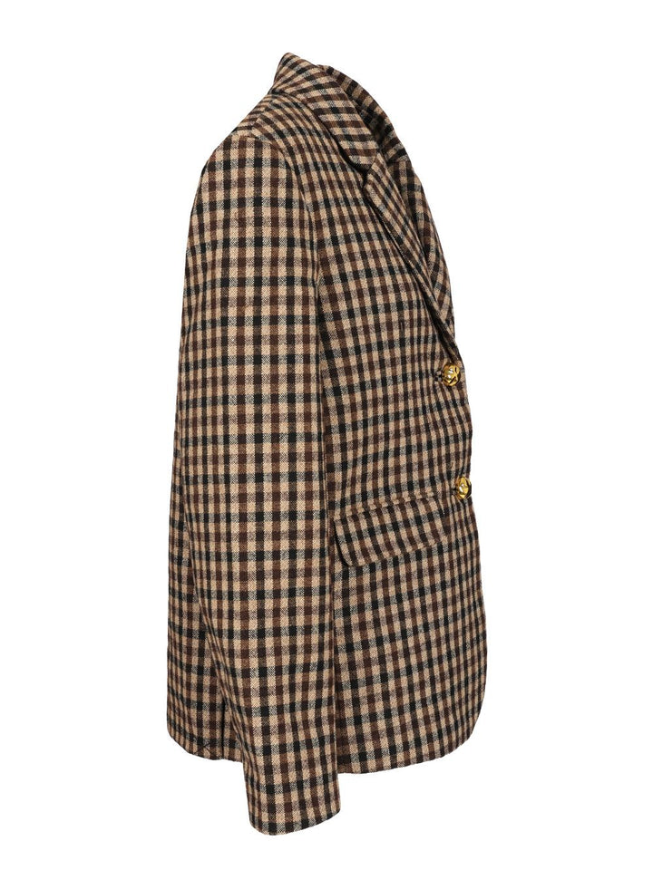Ganni Checked Wool Blazer Jackets - Brown | c1681ff58488ce15b46d8d23429e200002bdbcf6