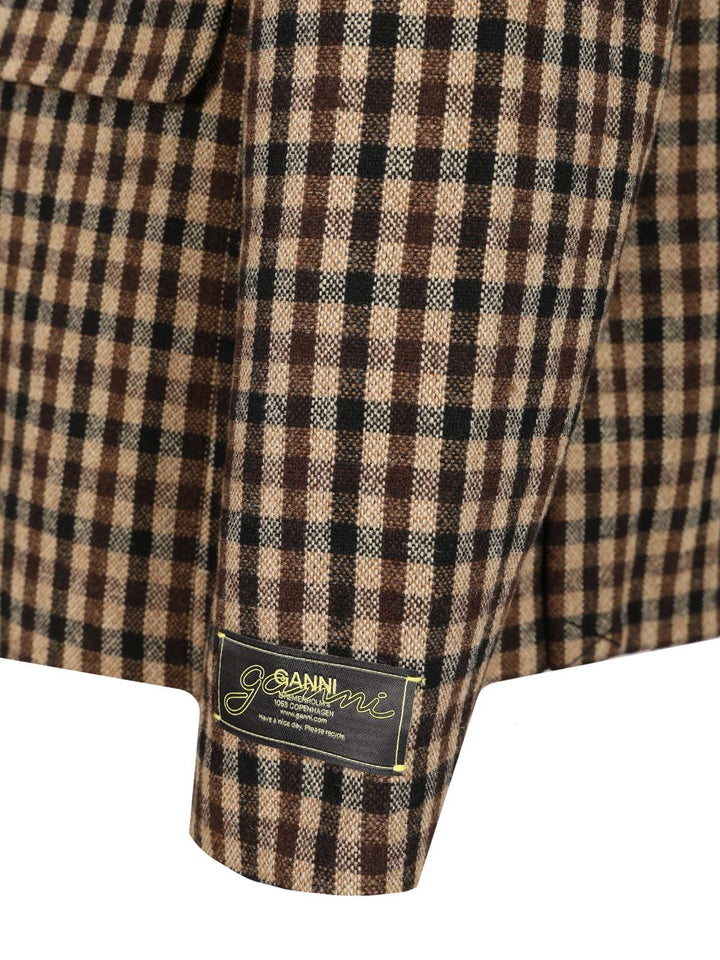 Ganni Checked Wool Blazer Jackets - Brown | 969d704de44066c117fc3d3b62537a337dab158d