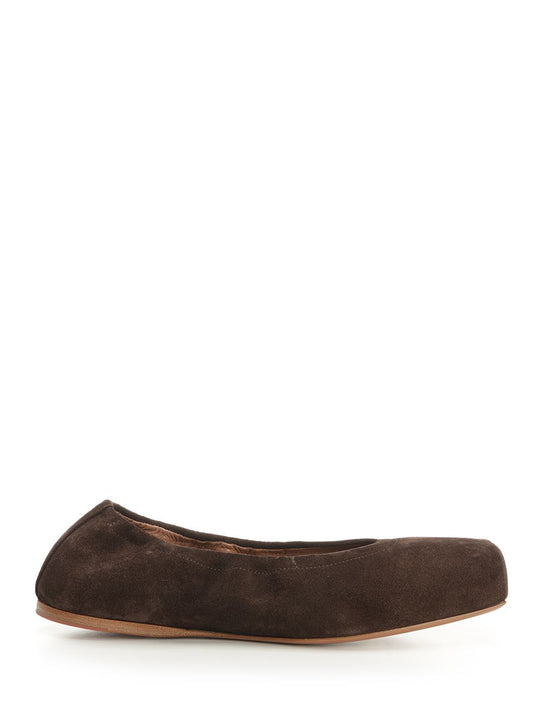 Square-Toe Flat Ballerinas Scarpe Basse Brown