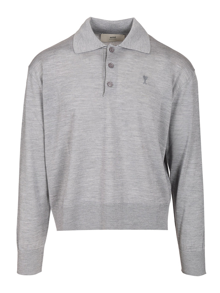 Ami Ami De Coeur Polo Shirt Knitwear - Grey | 38d42e855d80ea3383b42d09edb3decb6d9832d6