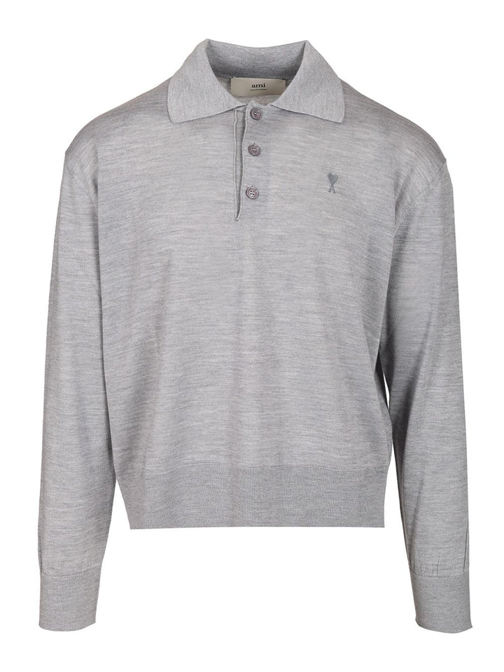 Ami Ami De Coeur Polo Shirt Knitwear - Grey | a2fa850e717da196f67347abc8e3c0361a5d8380