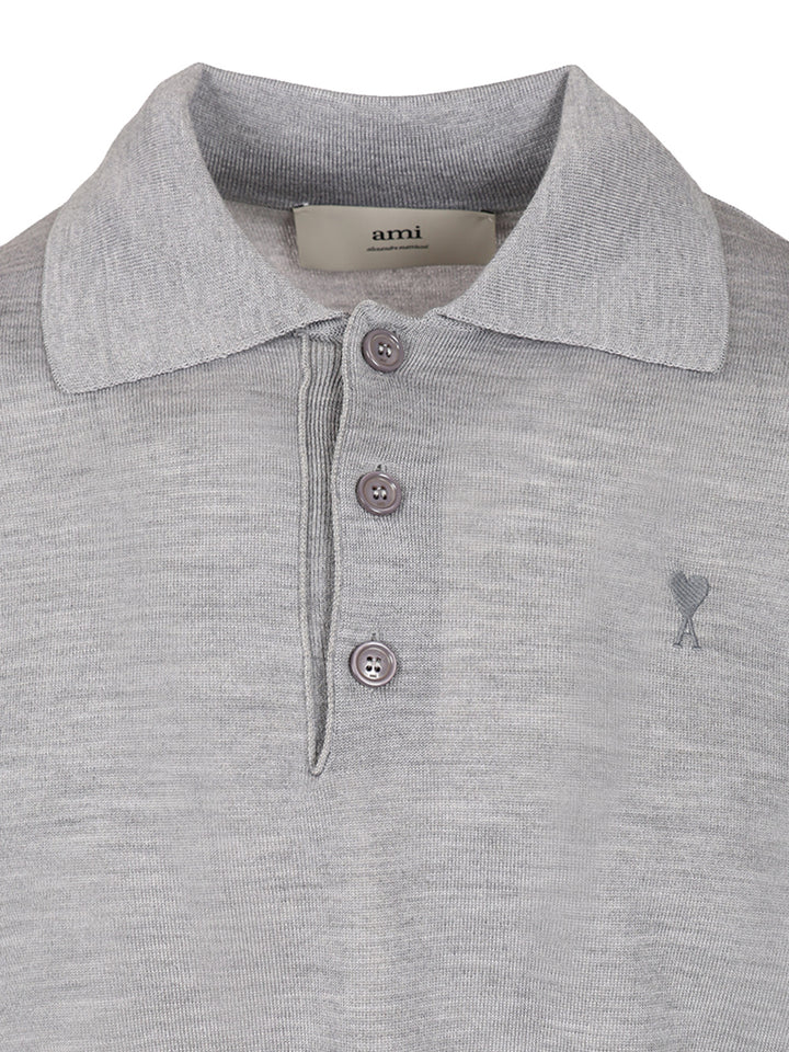 Ami Ami De Coeur Polo Shirt Knitwear - Grey | a60794c87b2798e3657cf657e7978219b140fac2