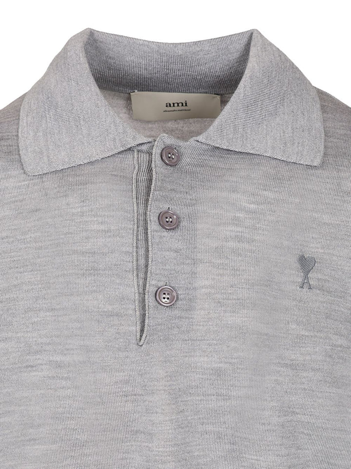 Ami Ami De Coeur Polo Shirt Knitwear - Grey | ef63015ef2655bbe99b140be9bdb9c9163e9bce9