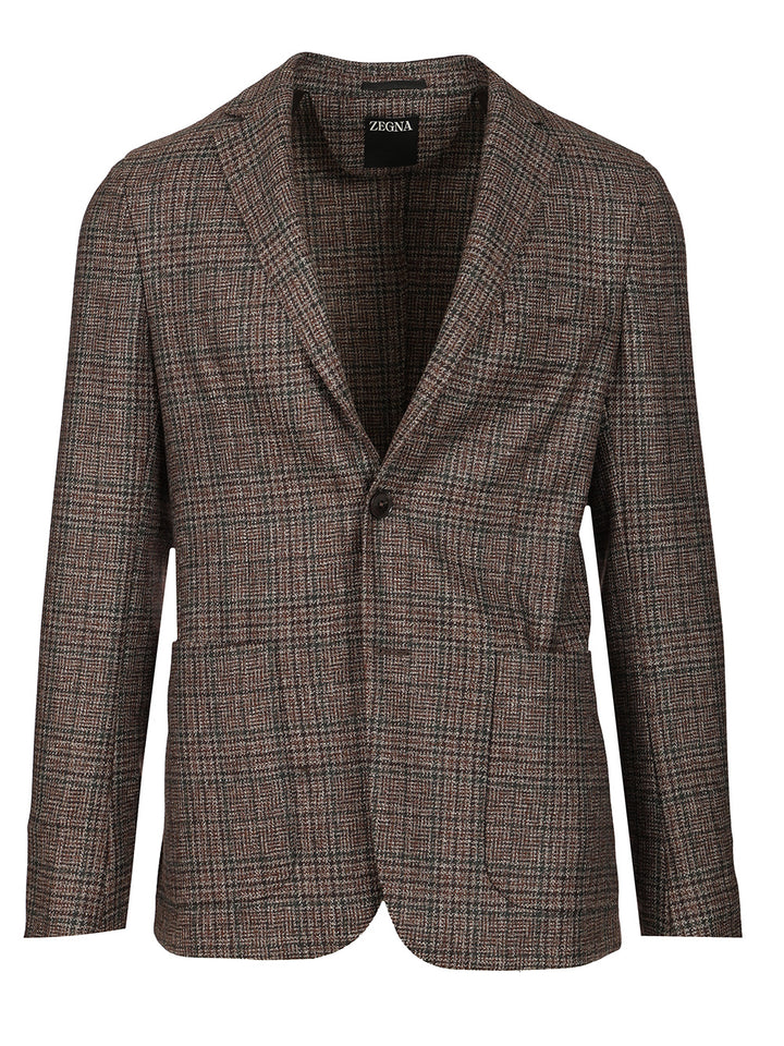 Ermenegildo Zegna Prince Of Wales Wool Jacket Jackets - Brown | 30b63068860b743a4ef9a9ffcfef8bd203d6362b