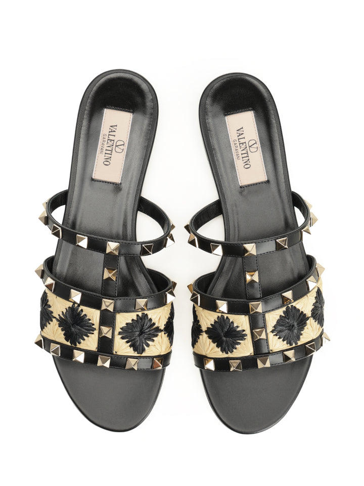 Valentino Garavani Raffia And Leather Sandal Sandals - Black | e3e7f9698dd3681d22676e7411805f0291bef9c9