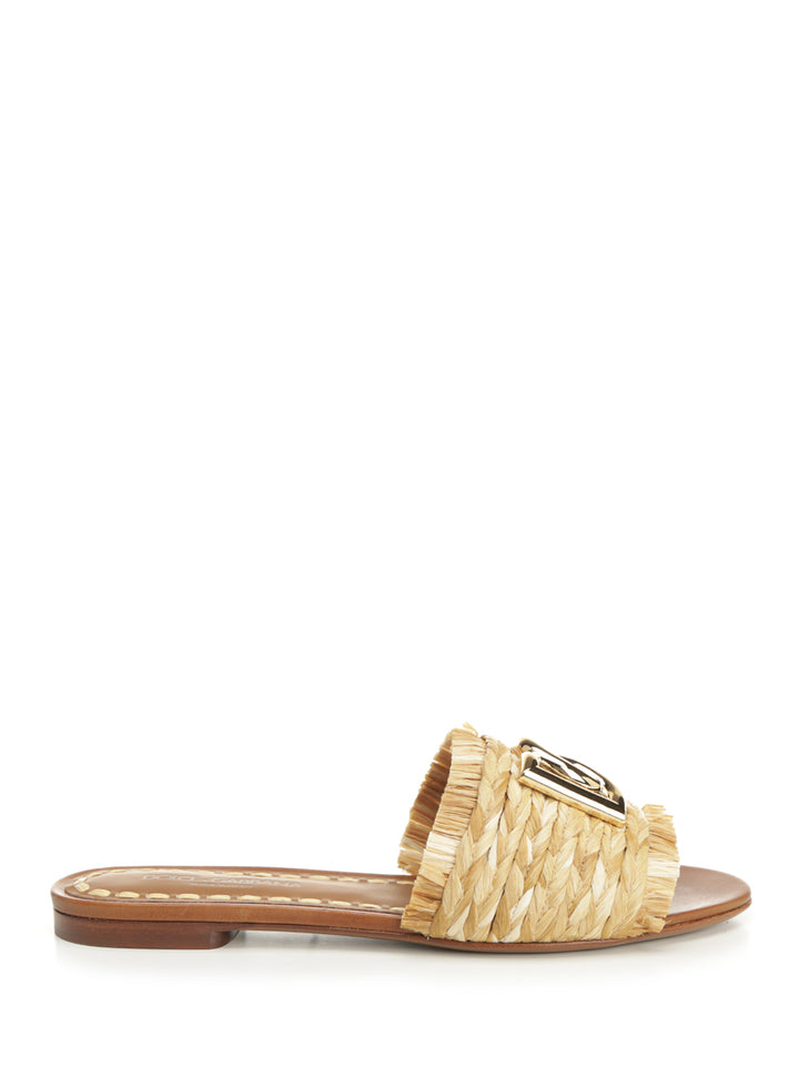 Dolce & Gabbana Raffia Slipper Sandals - Beige | 70f03208ecb1af85bbac0b54ede663d84dd8e1f0