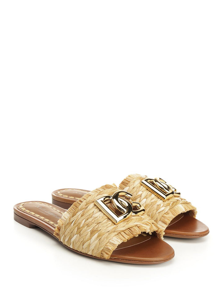 Dolce & Gabbana Raffia Slipper Sandals - Beige | 2695fa3475d695fb9b46703c6ccdd156285258eb