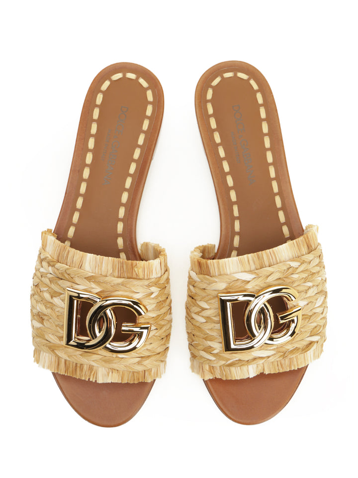 Dolce & Gabbana Raffia Slipper Sandals - Beige | 4eceffafedc35e92fac2f170e15857819746ff6e