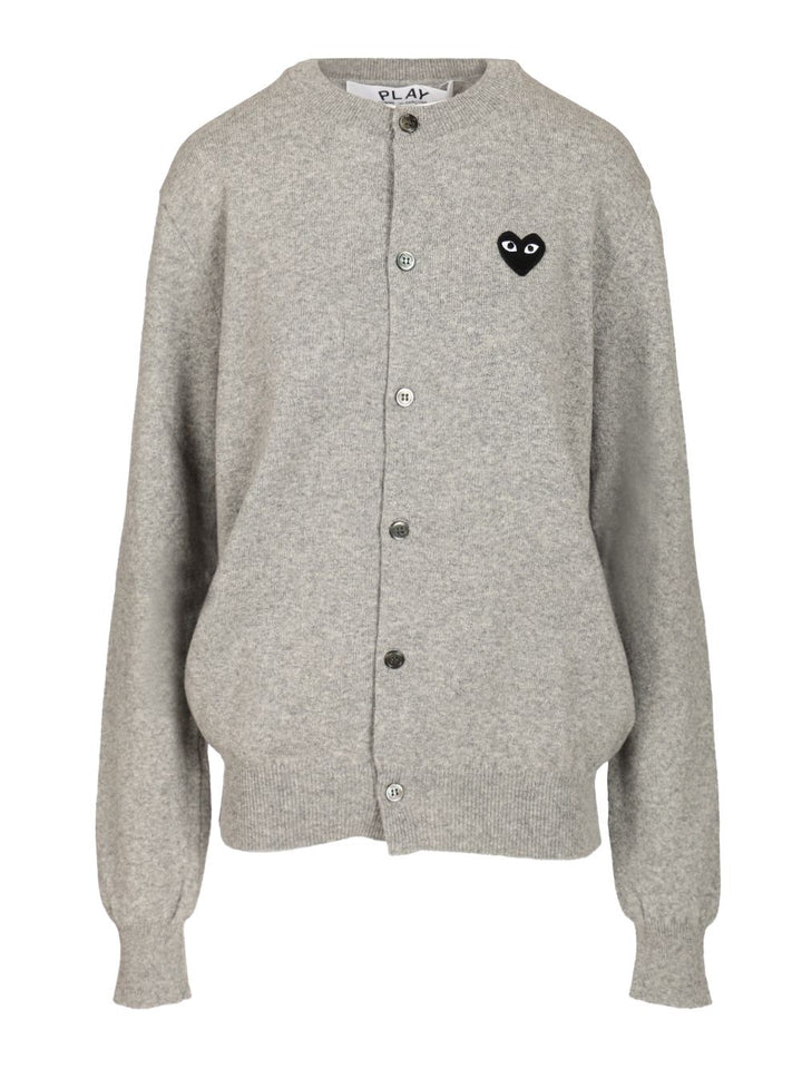 Comme Des Garcons Play Wool Cardigan Knitwear - Grey | 96353b1dbf45d216fa40485fa43ae860cfbd2ce0