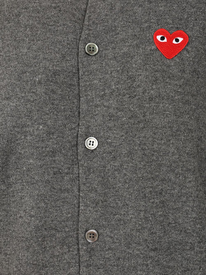 Comme Des Garcons Play Merino Wool Cardigan Knitwear - Grey | 5f75603363577275496cb5293e1fdf3146e6cc8a
