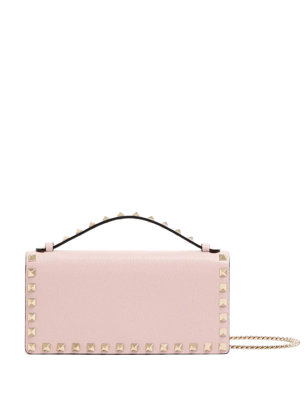 Rockstud Grainy Leather Wallet With Detachable Chain