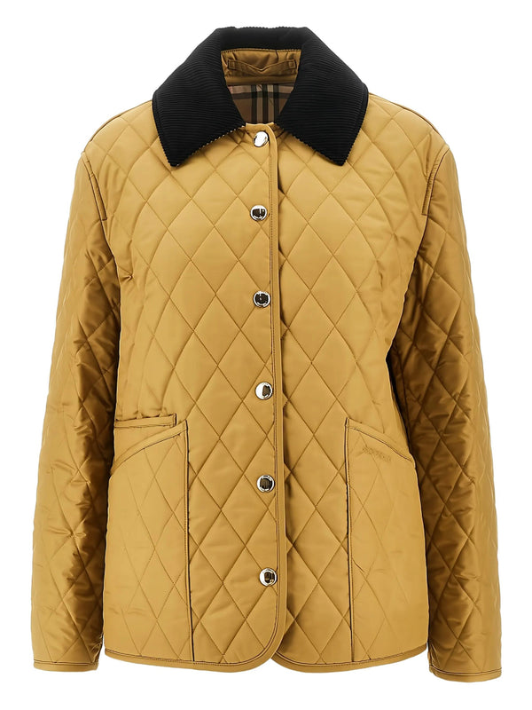 Quilted Down Jacket With Corduroy Collar
