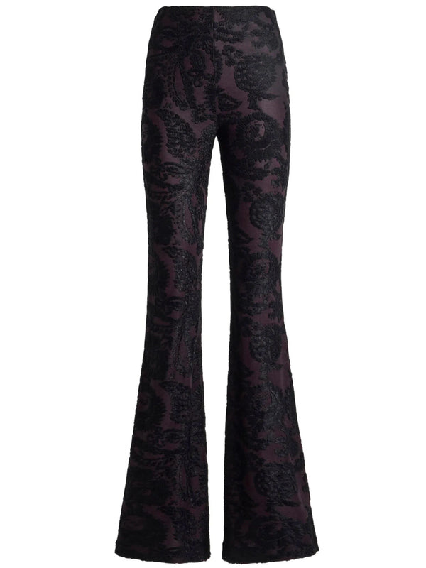 Flared Trousers In Chenille Jacquard With Paisley Foliage Motif