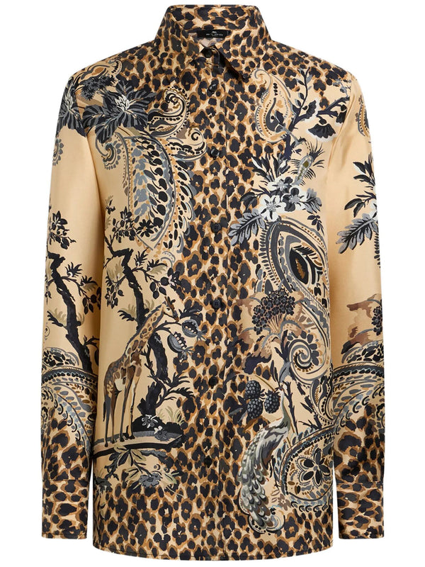 Silk Shirt With Placed Leopard Print